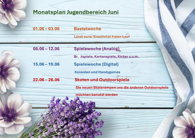 Monatsplan Jugendbereich