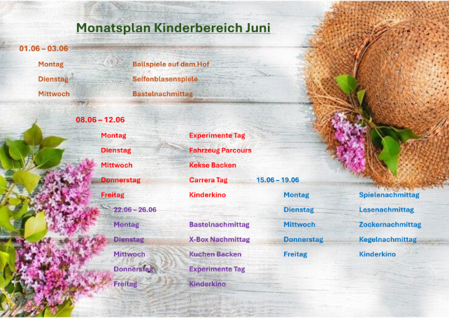 Monatsplan Kinderbereich Juni